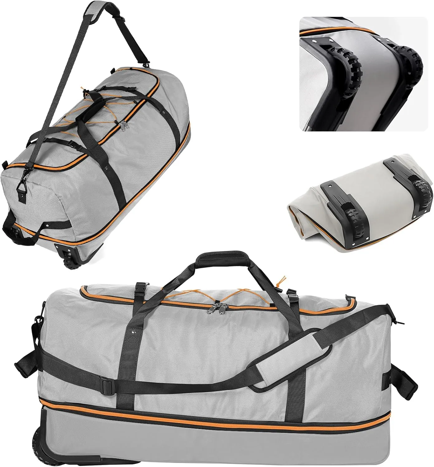 CONTAIL 32" Soft-Sided Rolling Duffle Bag with 2 Wheels,Expandable from 110L to 140L,Foldable Travel Duffel with Multiple Compartments,Grey