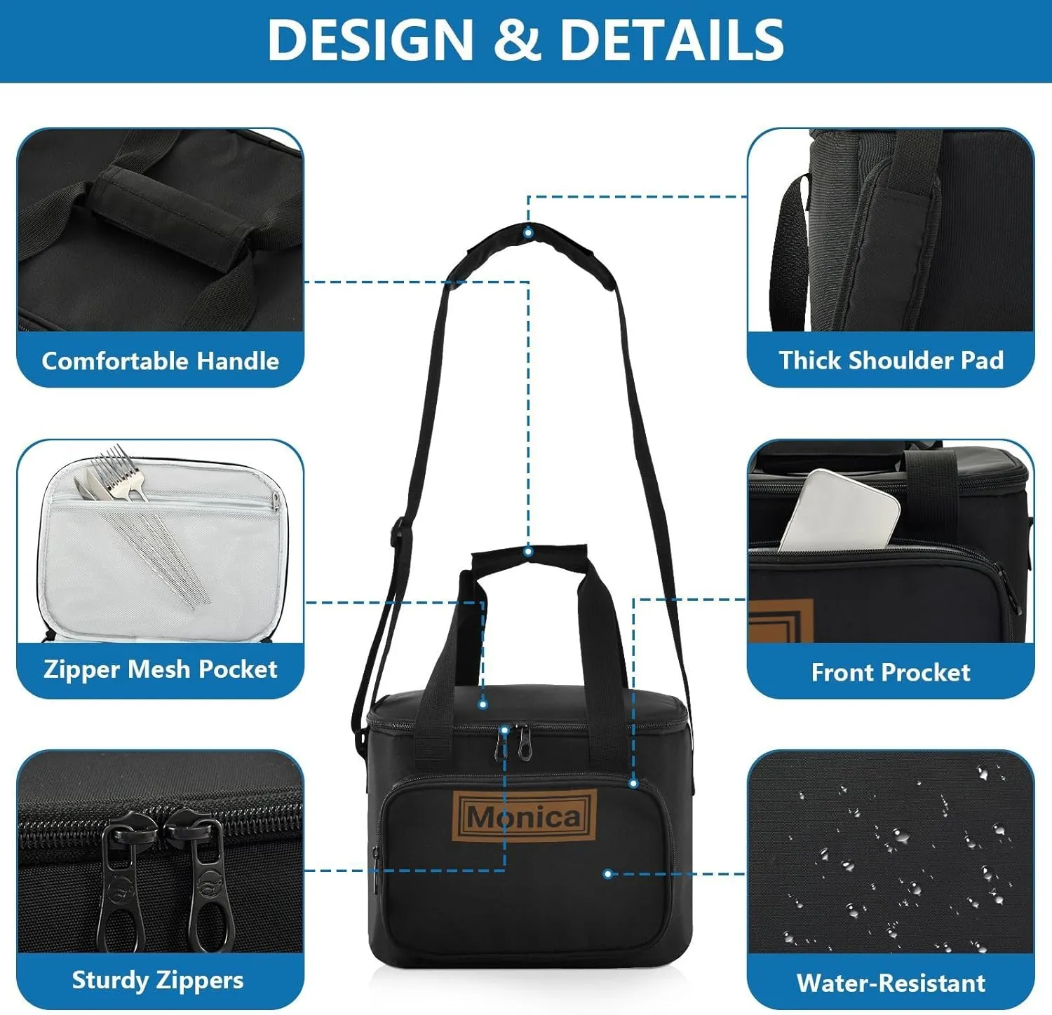 Custom Soft Cooler Bag with Zipper Personalized Portable Insulated Travel Cooler for Beach Camping Work Lunchbox for Women Men
