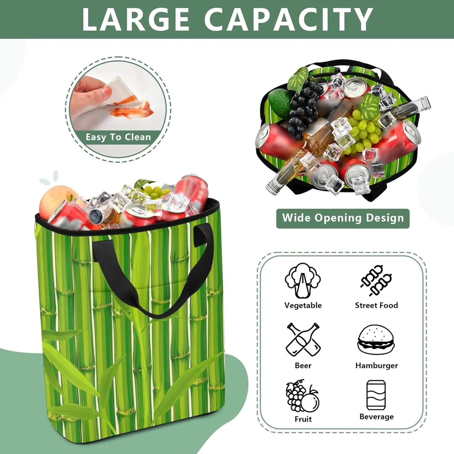 Cute Panda Hang Bamboo Soft Side Coolers Insulated Leakproof 36 Cans Lunch Tote Bag for Women Insulated 13.8''x5.9''x16.5