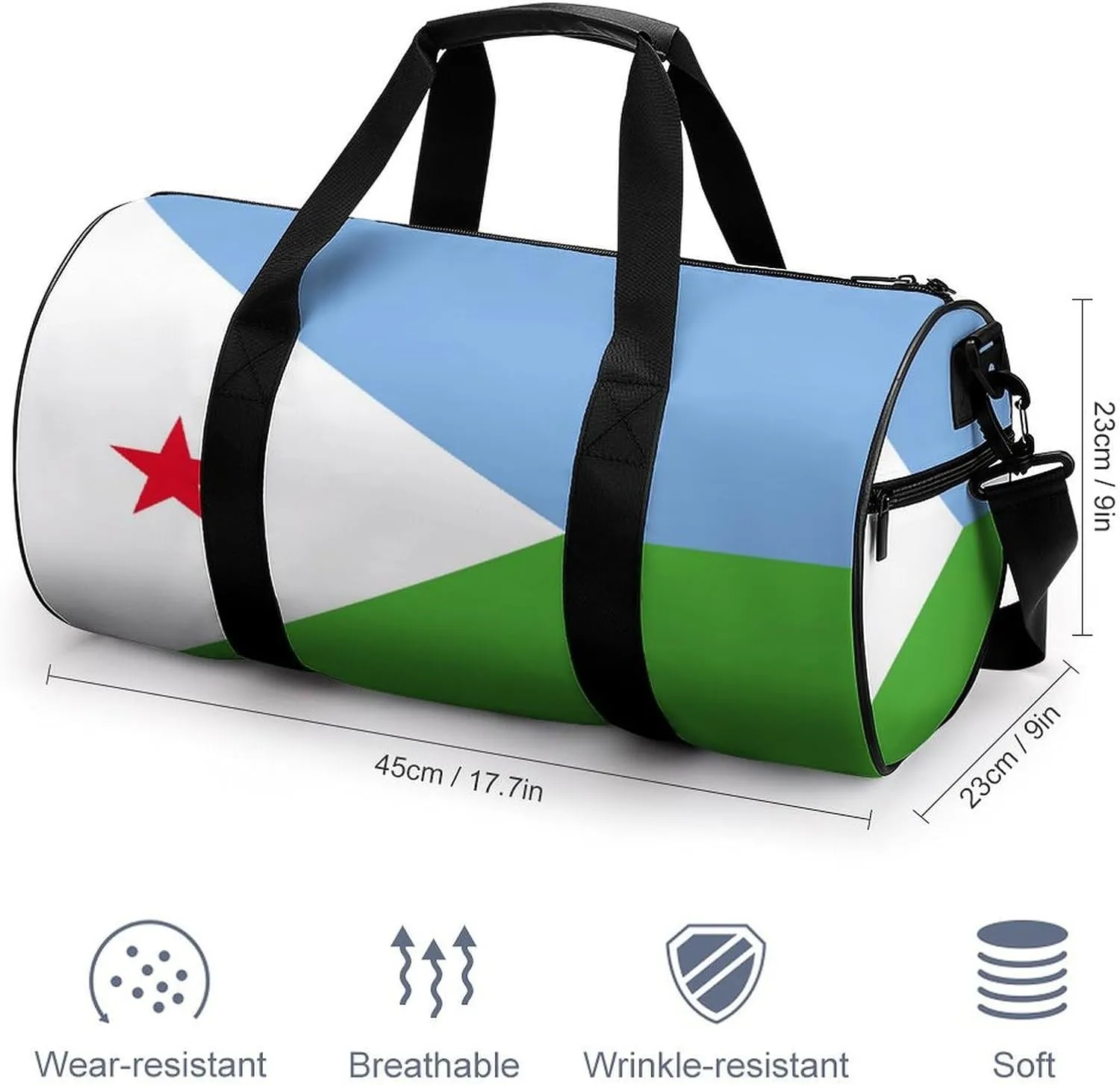 Djibouti Flag Gym Bag for Girls Boys Sports Duffel with Wet Pocket Travel Weekender