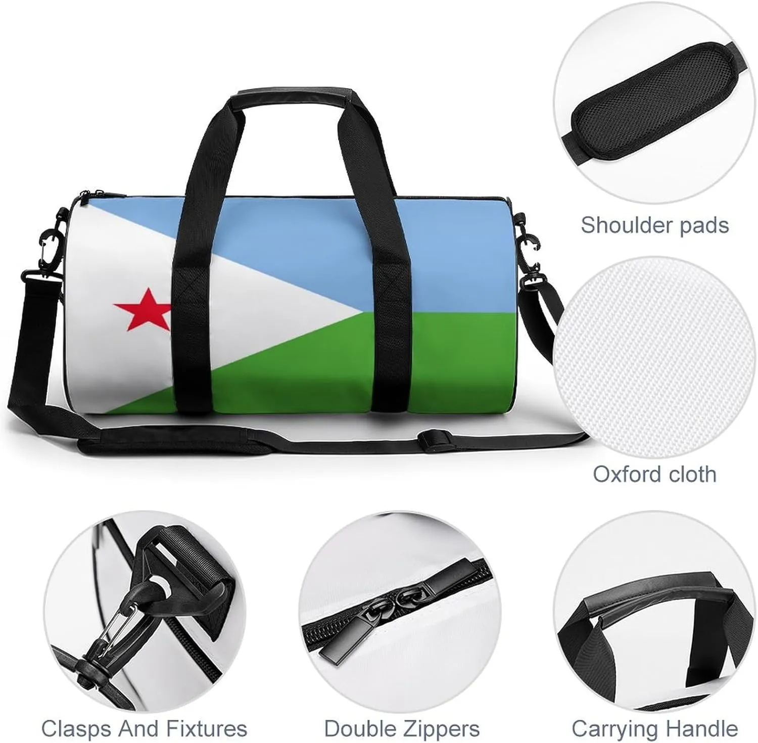 Djibouti Flag Gym Bag for Girls Boys Sports Duffel with Wet Pocket Travel Weekender