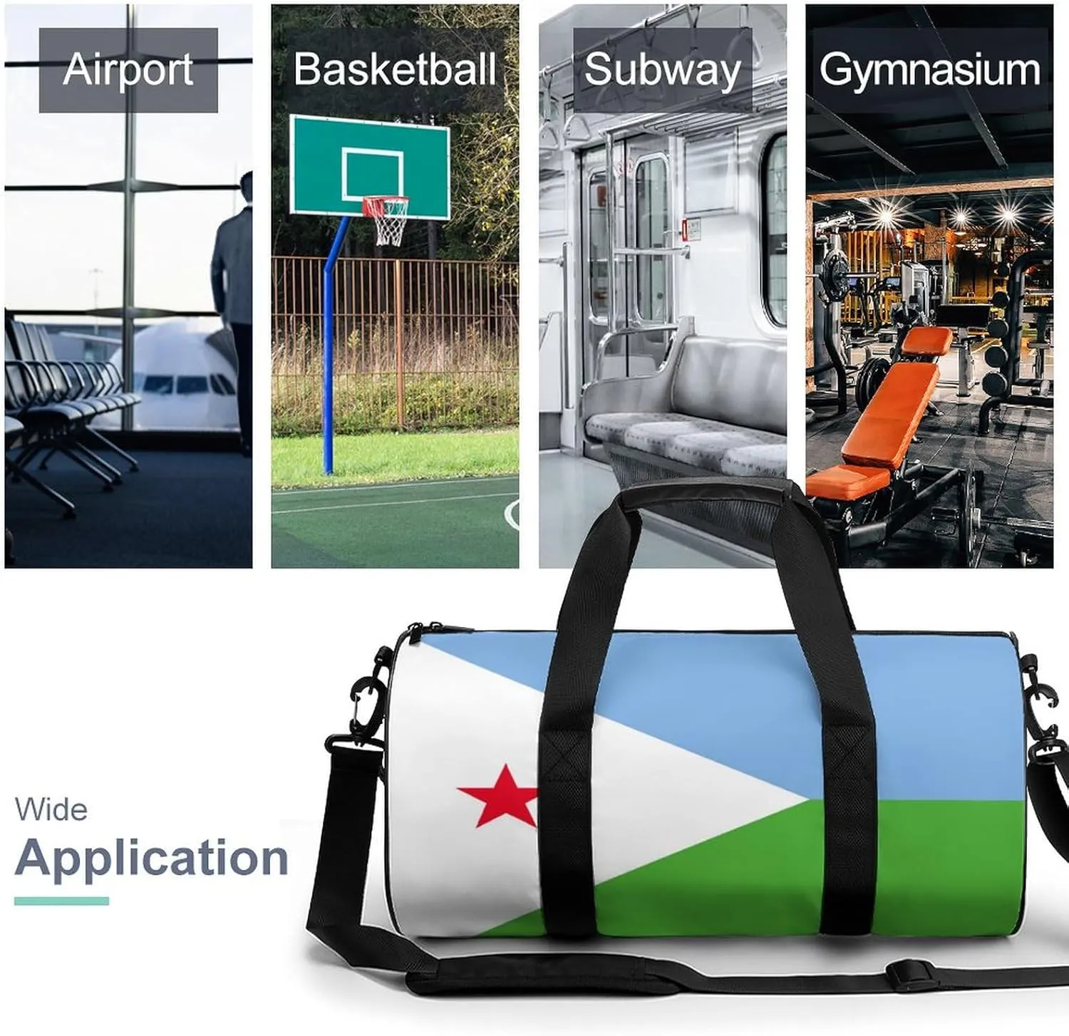 Djibouti Flag Sports Duffel Bag for Women Men with Wet Pocket Lightweight Gym Travel Tote