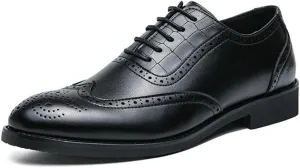 Dress Oxford for Men Lace Up Round Burnished Toe Derby Shoes Faux Leather Block Heel Non Slip Low Top Anti-Slip Party