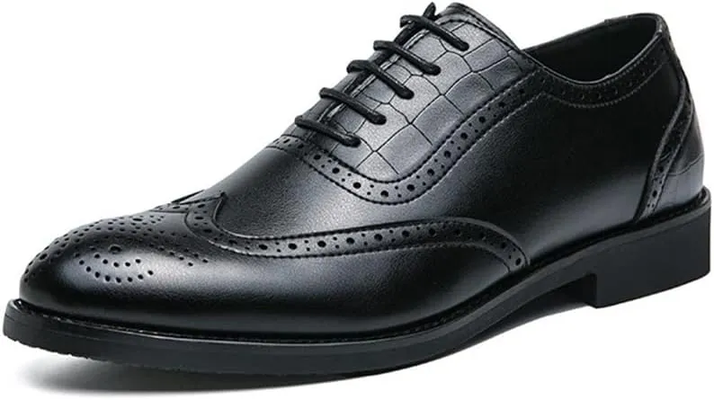 Dress Oxford for Men Lace Up Round Burnished Toe Derby Shoes Faux Leather Block Heel Non Slip Low Top Anti-Slip Party