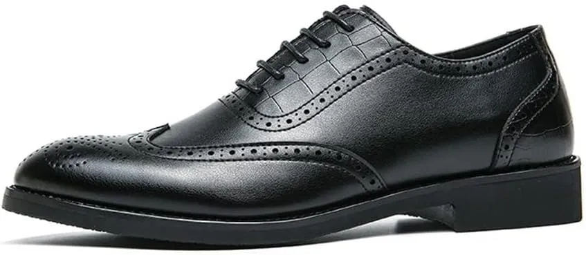 Dress Oxford for Men Lace Up Round Burnished Toe Derby Shoes Faux Leather Block Heel Non Slip Low Top Anti-Slip Party