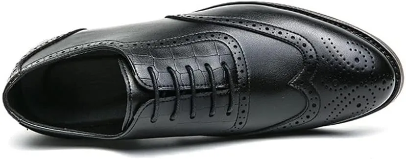 Dress Oxford for Men Lace Up Round Burnished Toe Derby Shoes Faux Leather Block Heel Non Slip Low Top Anti-Slip Party