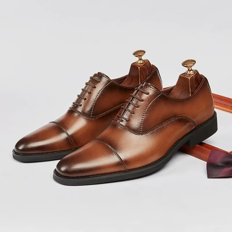 Dress Oxford Formal Shoes for Men's Lace Up Uniform Brogue Calfskin Leather Business Non Slip Anti-Slip Classic