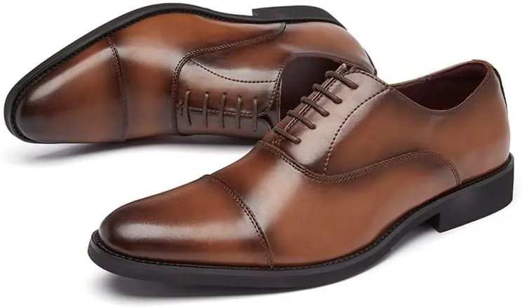 Dress Oxford Formal Shoes for Men's Lace Up Uniform Brogue Calfskin Leather Business Non Slip Anti-Slip Classic