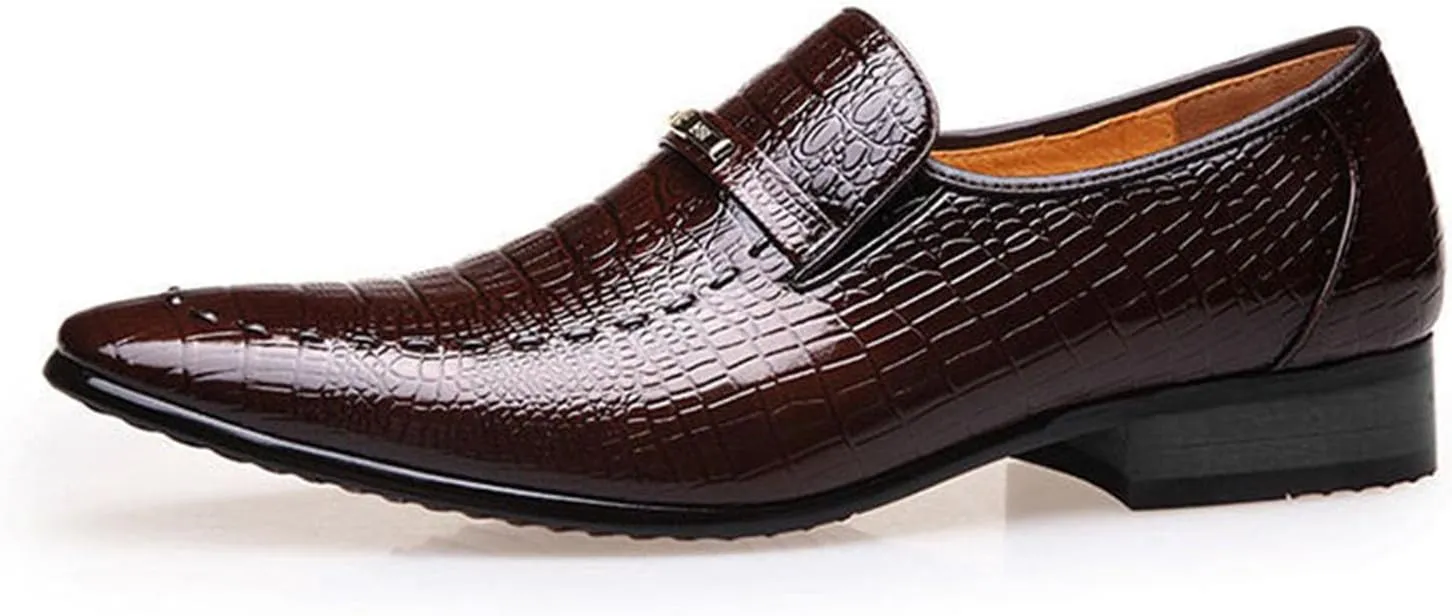 Dress Shoes for Men, Classic Alligator Printed Business Leather Dress Slip on Derby Shoes for Mens