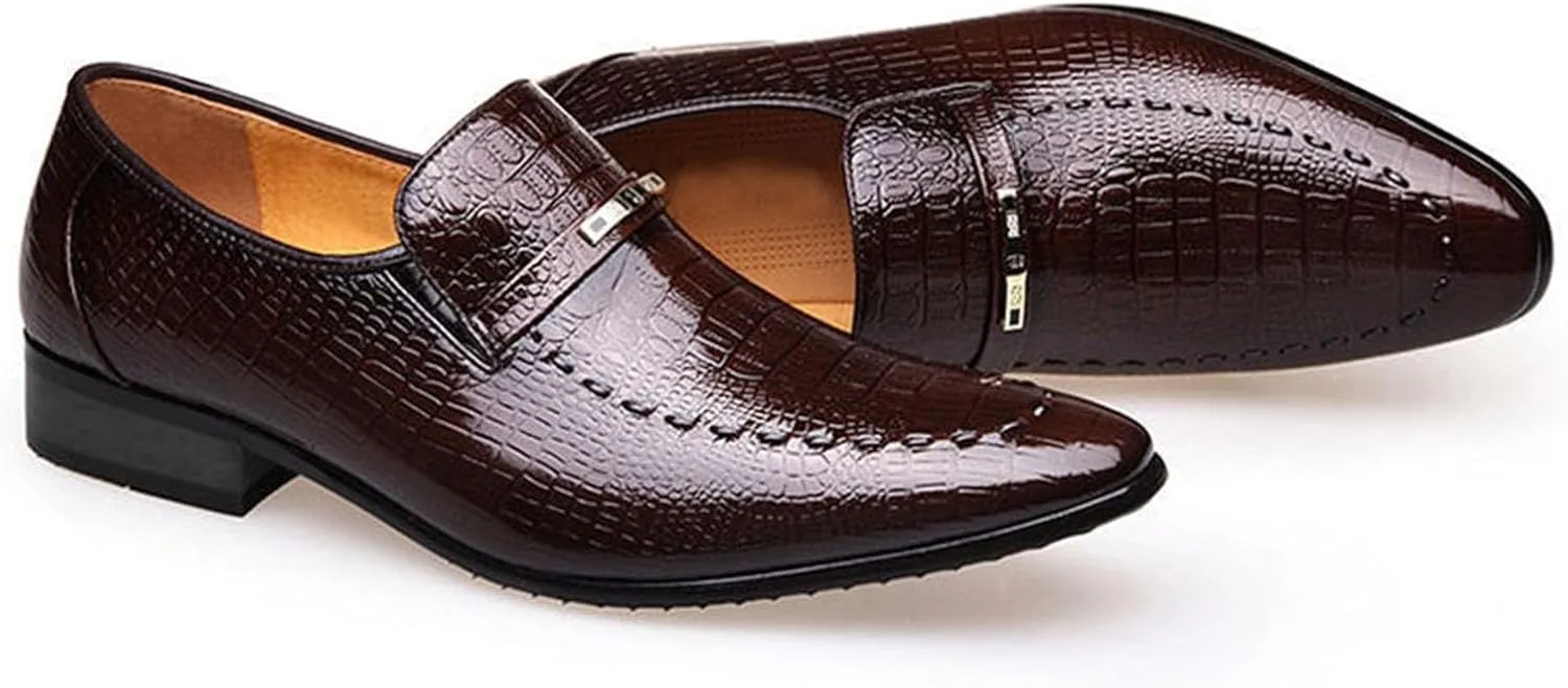 Dress Shoes for Men, Classic Alligator Printed Business Leather Dress Slip on Derby Shoes for Mens