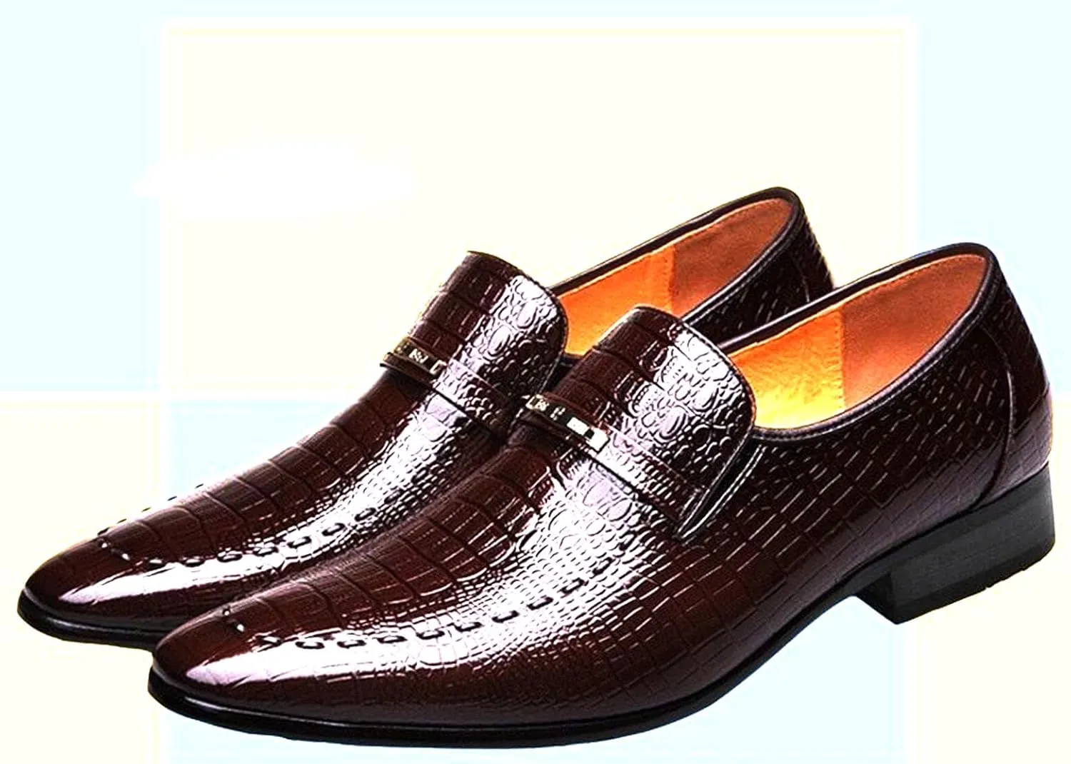 Dress Shoes for Men, Classic Alligator Printed Business Leather Dress Slip on Derby Shoes for Mens