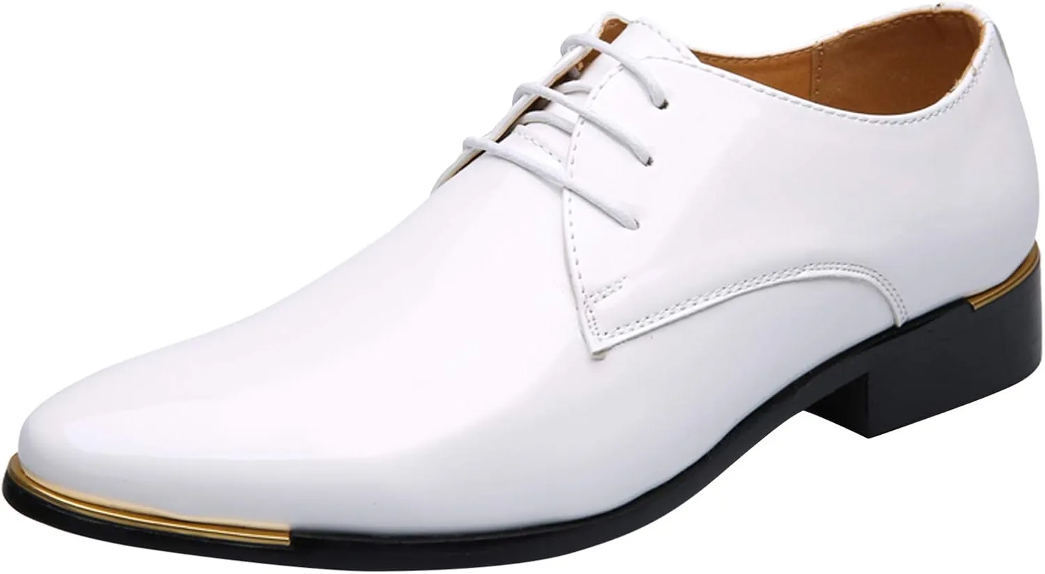 Dress Shoes Men Classic Pointed-Toe Patent Leather Lace-up Formal Oxford Shoes Black Brown Red Grey