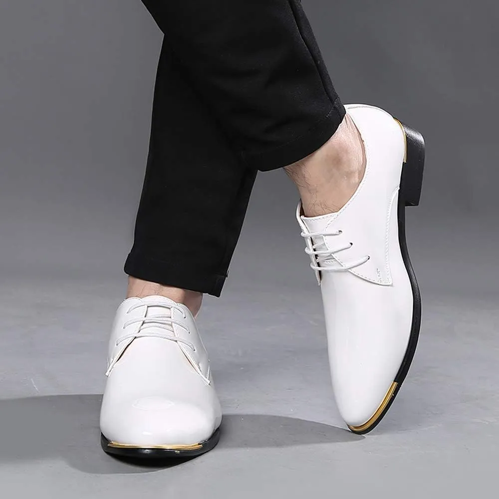 Dress Shoes Men Classic Pointed-Toe Patent Leather Lace-up Formal Oxford Shoes Black Brown Red Grey