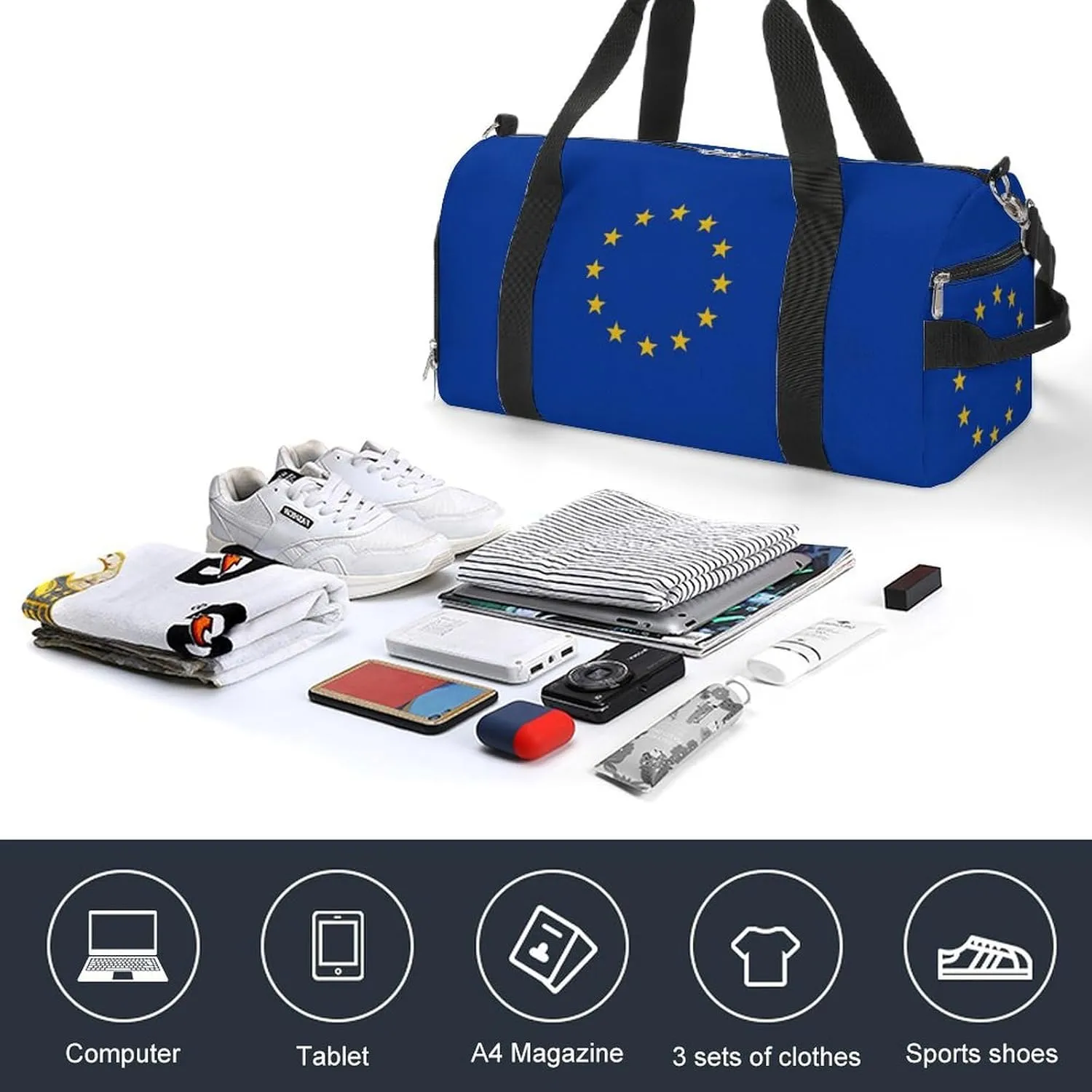 European Union Flag Duffel Bag for Boys Girls with Wet Pocket Shoe Compartment