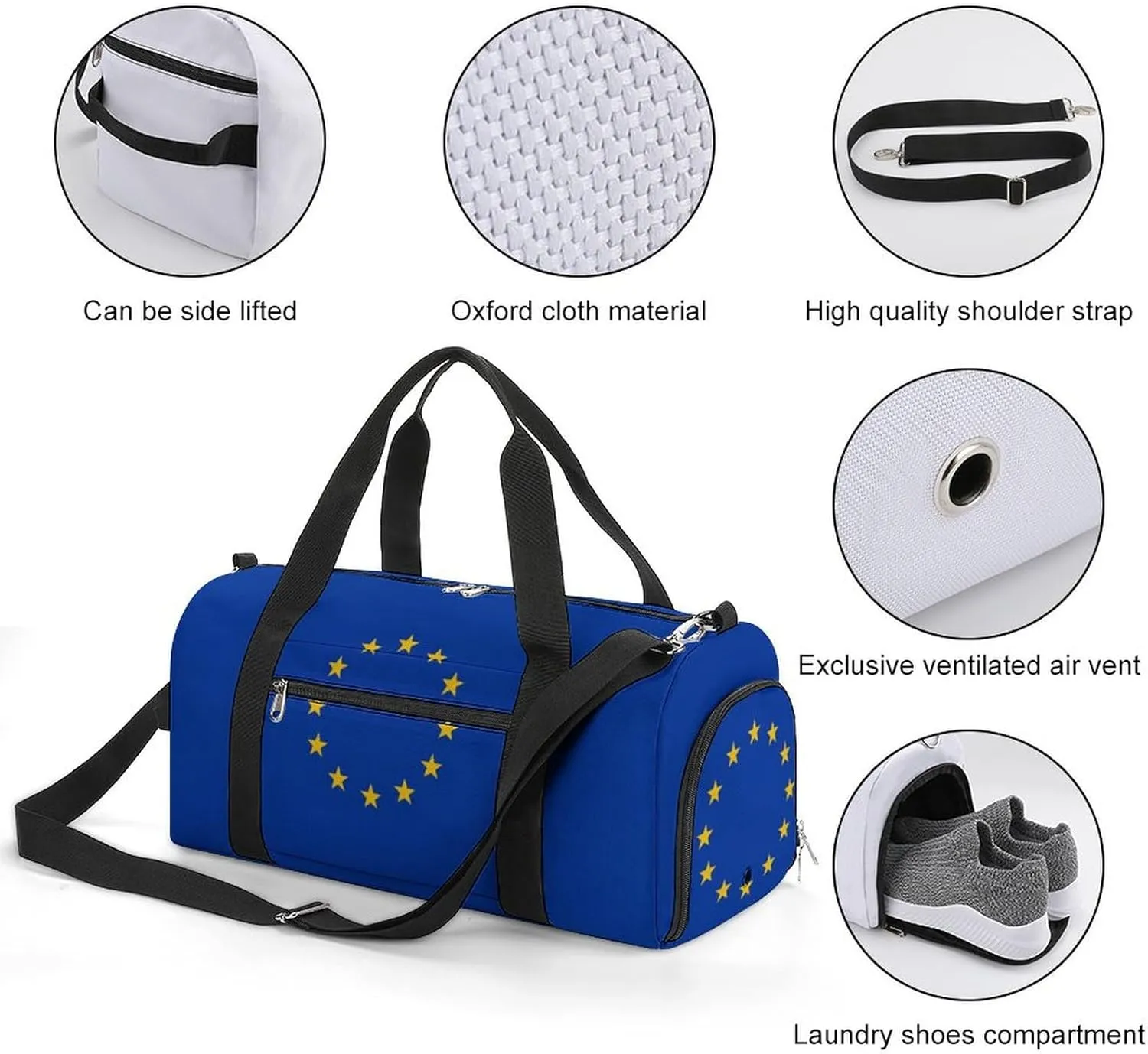European Union Flag Duffel Bag for Boys Girls with Wet Pocket Shoe Compartment