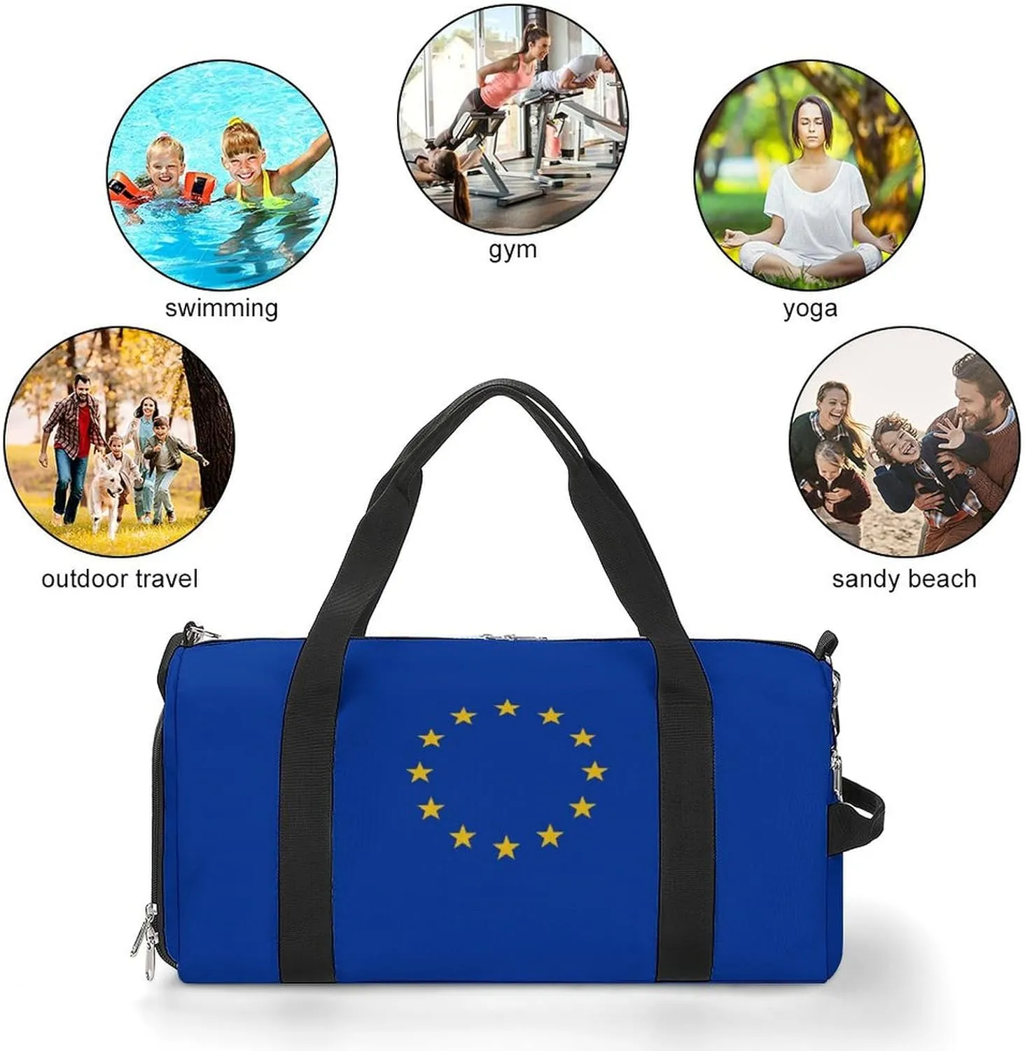 European Union Flag Duffel Bag for Boys Girls with Wet Pocket Shoe Compartment