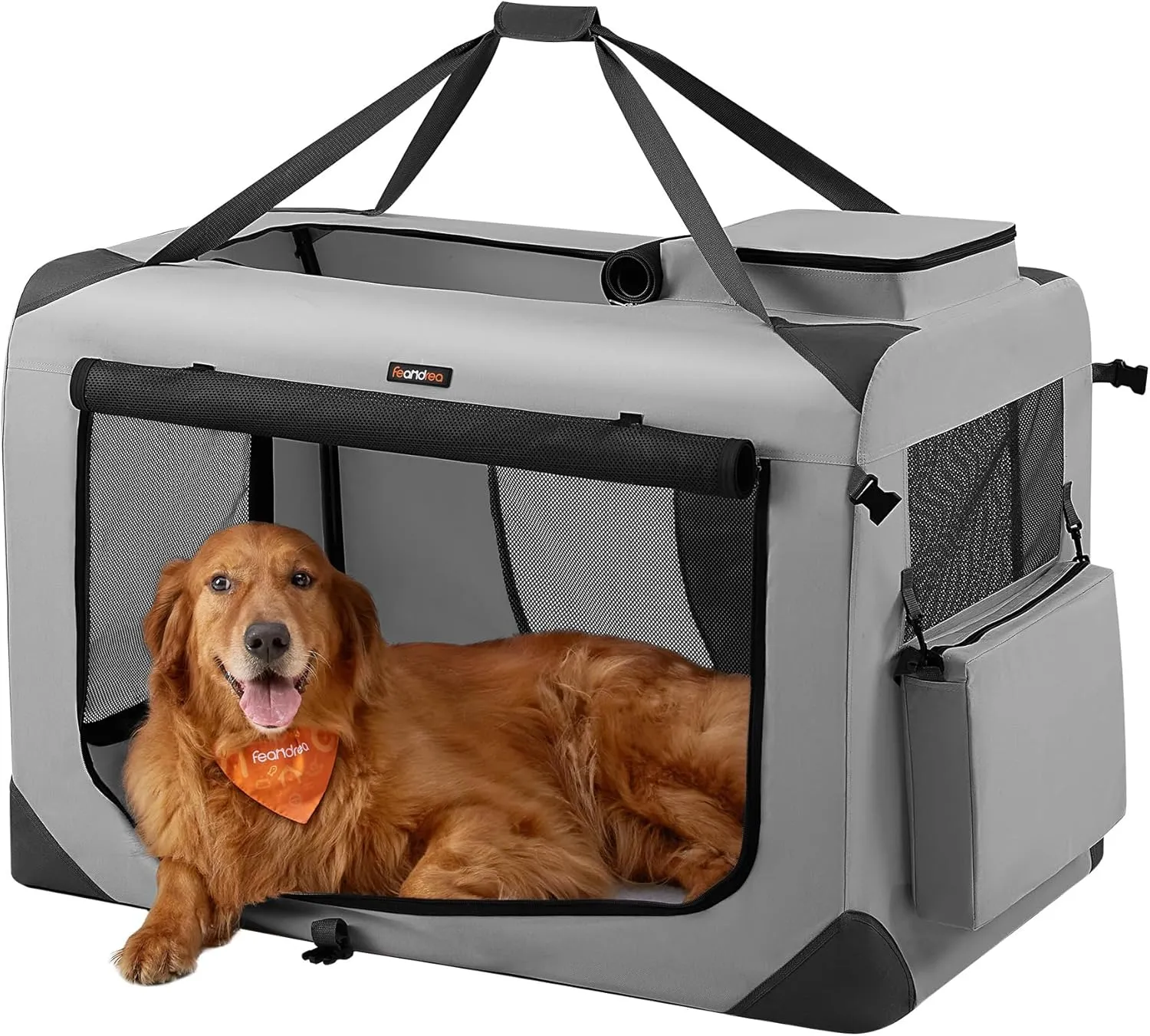 Feandrea 40 Inches Collapsible Soft Dog Crate, Portable Travel Dog Crate for Indoor and Outdoor Use, Dog Carrier Kennel with Safety Zippers, for Living Room, Car, Travelling, Smoke Gray UPDC010G02