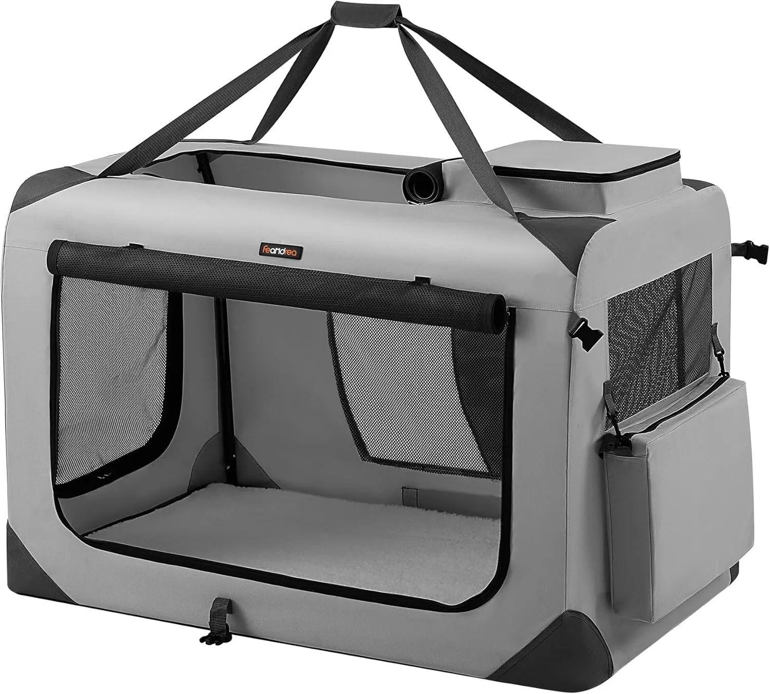Feandrea 40 Inches Collapsible Soft Dog Crate, Portable Travel Dog Crate for Indoor and Outdoor Use, Dog Carrier Kennel with Safety Zippers, for Living Room, Car, Travelling, Smoke Gray UPDC010G02