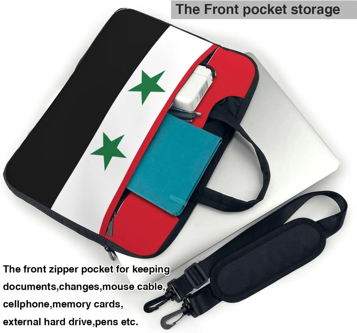 Flag of the Syrian Arab Republic Print Trendy Oxford Cloth Laptop Bag - Versatile Laptop Case,Messenger Bag, Shoulder Bag