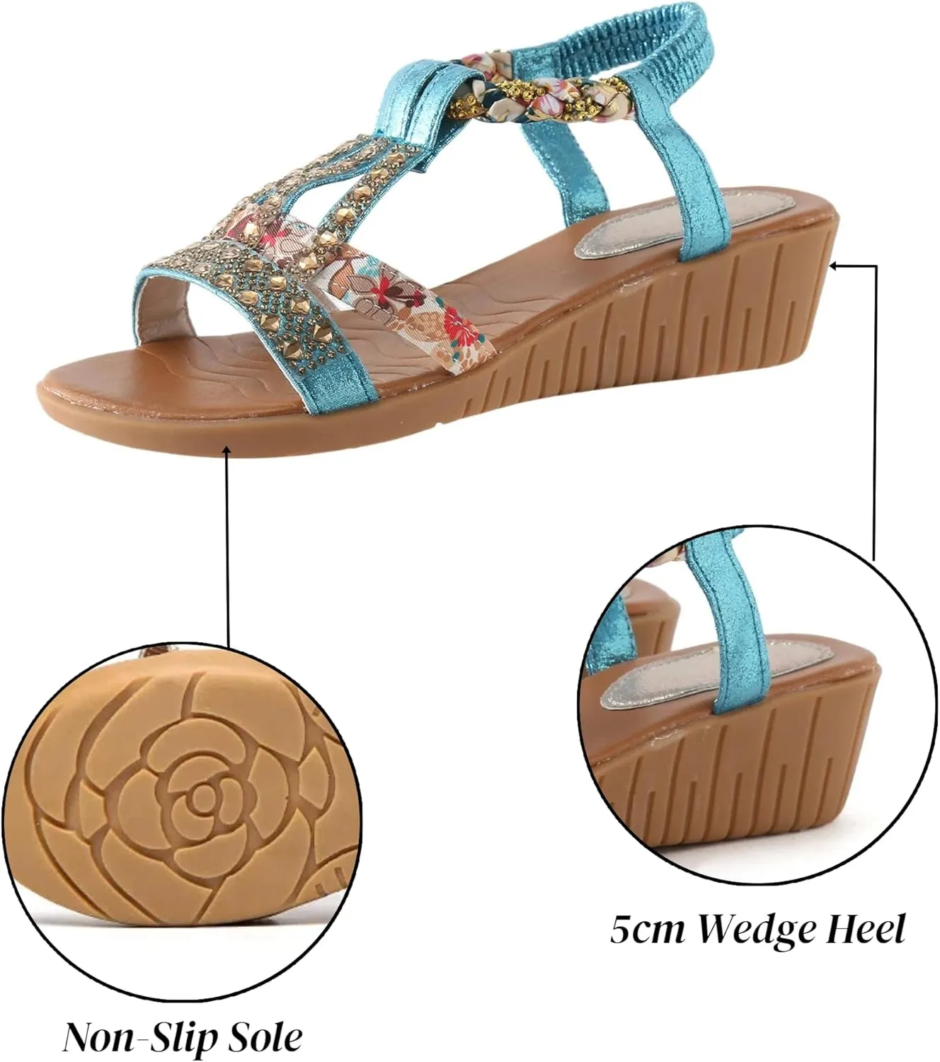 Flat Sandals for Women Dressy Ankle-Strap Summer Sandals with Elastic Band Open Toe Arch Support Comfortable Casual Sandals