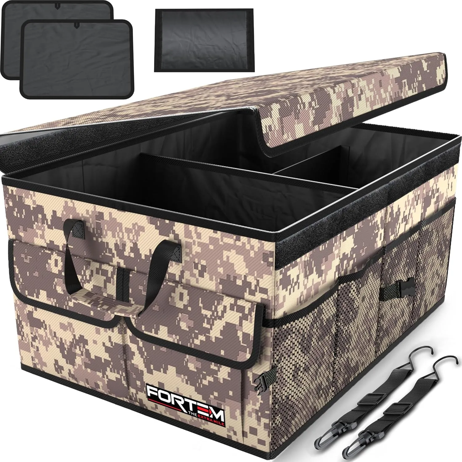 FORTEM Car Trunk Organizer, Collapsible Multi Compartment SUV Organizer, Foldable Storage for Car Accessories for Women Men, 600D Oxford, Non Slip Bottom, Securing Straps, Soft Cover (65L)