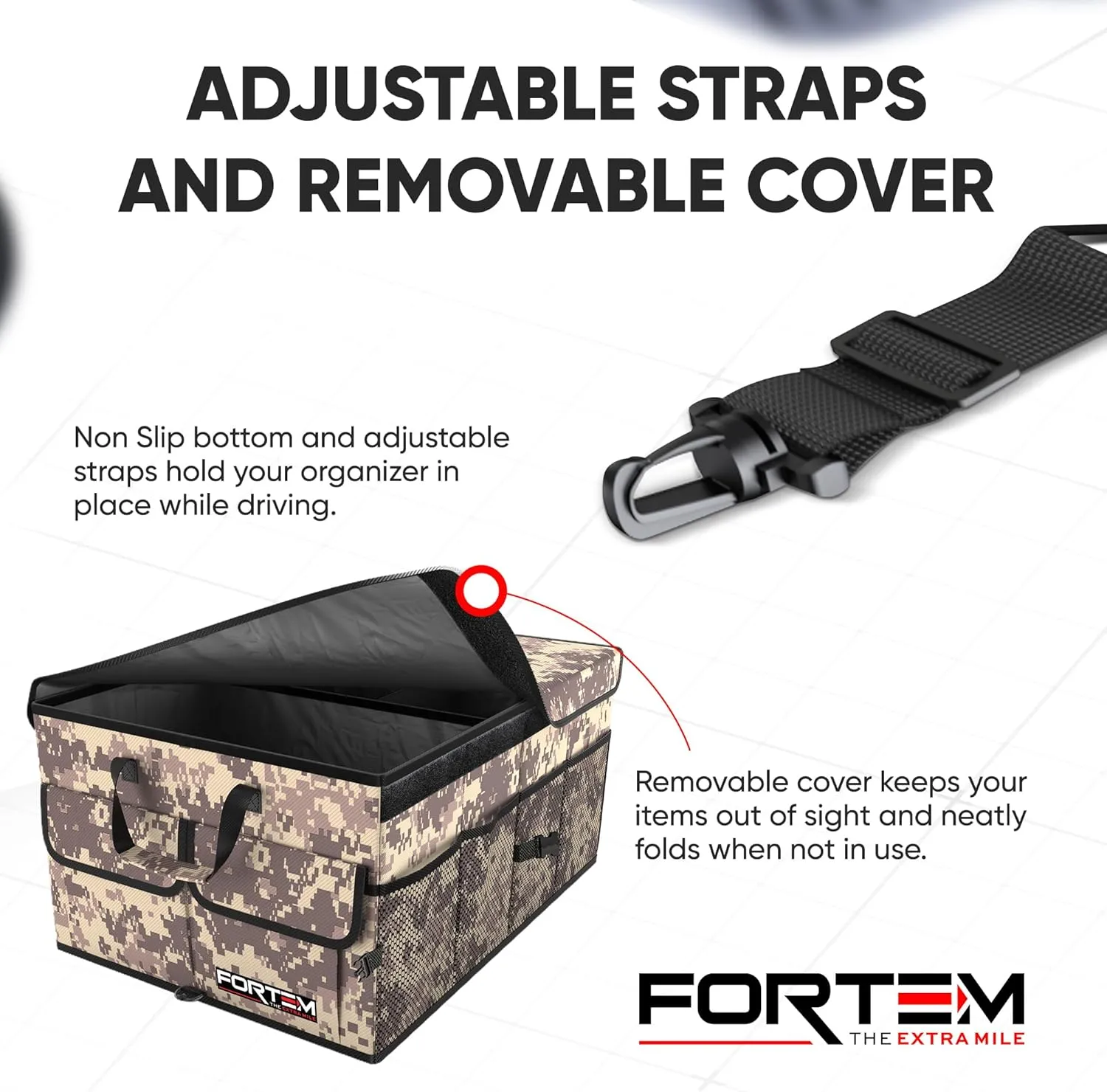 FORTEM Car Trunk Organizer, Collapsible Multi Compartment SUV Organizer, Foldable Storage for Car Accessories for Women Men, 600D Oxford, Non Slip Bottom, Securing Straps, Soft Cover (65L)