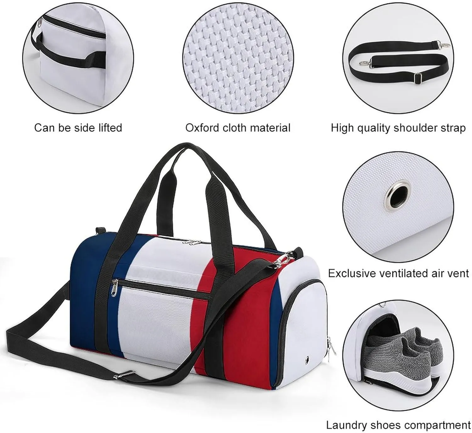 France Flag Gym Bag for Men Women with Shoe Compartment Waterproof Sports Travel