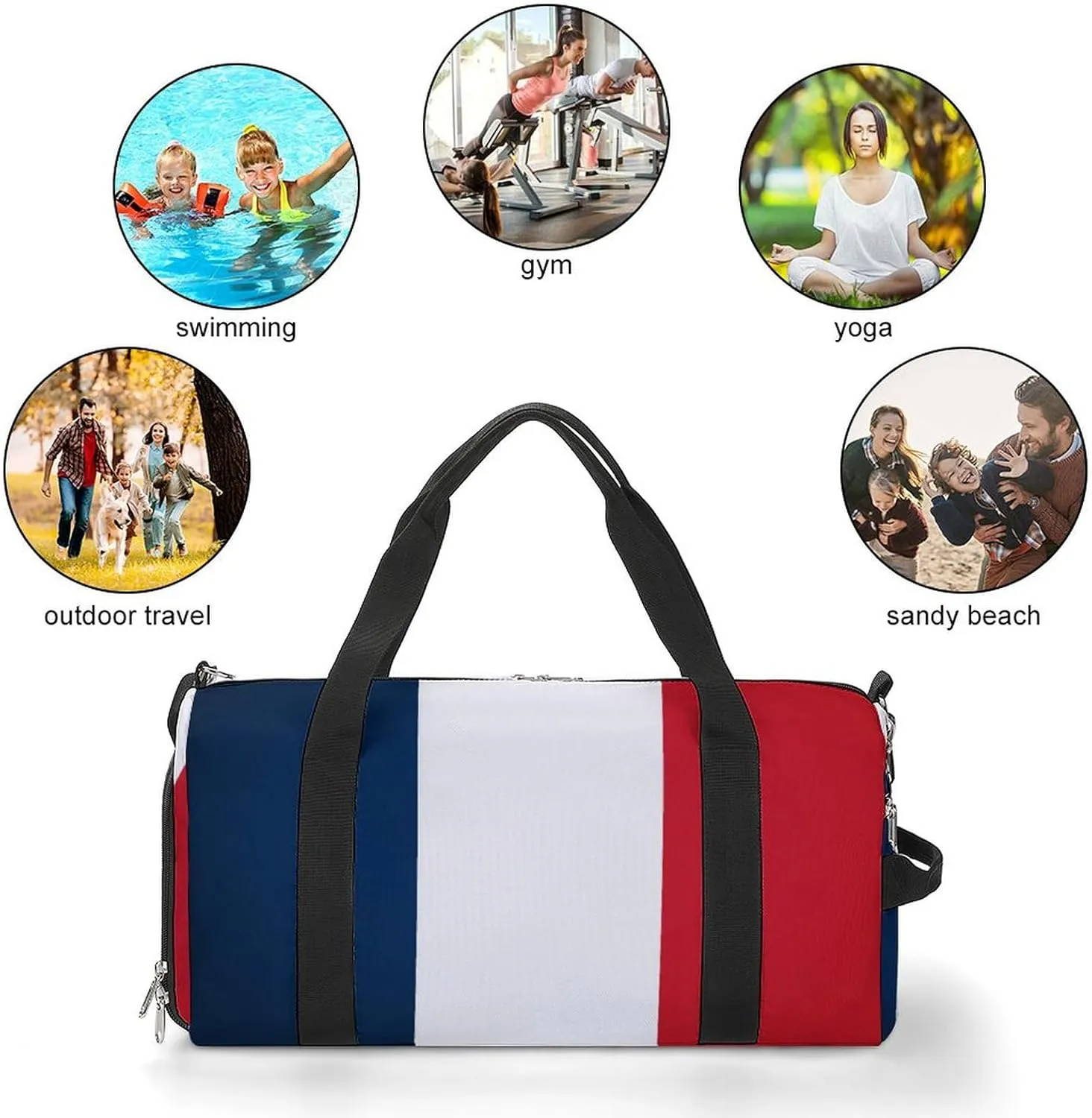 France Flag Gym Bag for Men Women with Shoe Compartment Waterproof Sports Travel