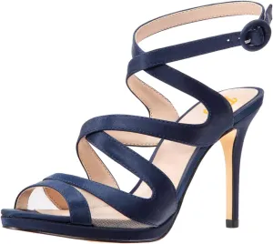 FYS Women's Glitter Peep Toe Strappy Heeled Sandal Sexy Ankle Strap Stiletto High Heels Mesh Party Dress Prom Shoes Size 4-16 US