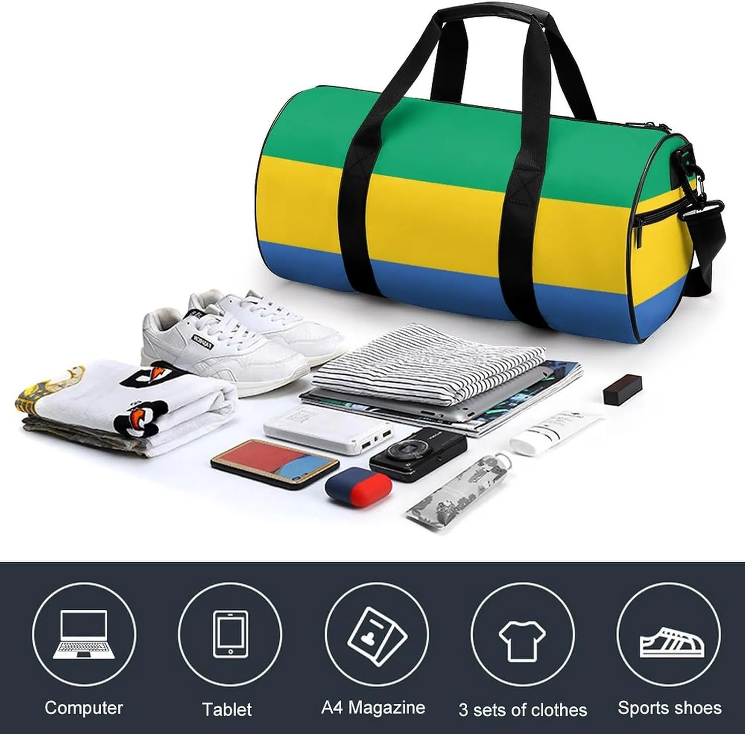 Gabon Flag Travel Gym Duffel Bag for Women Men Dry Wet Separation Carry On Weekender