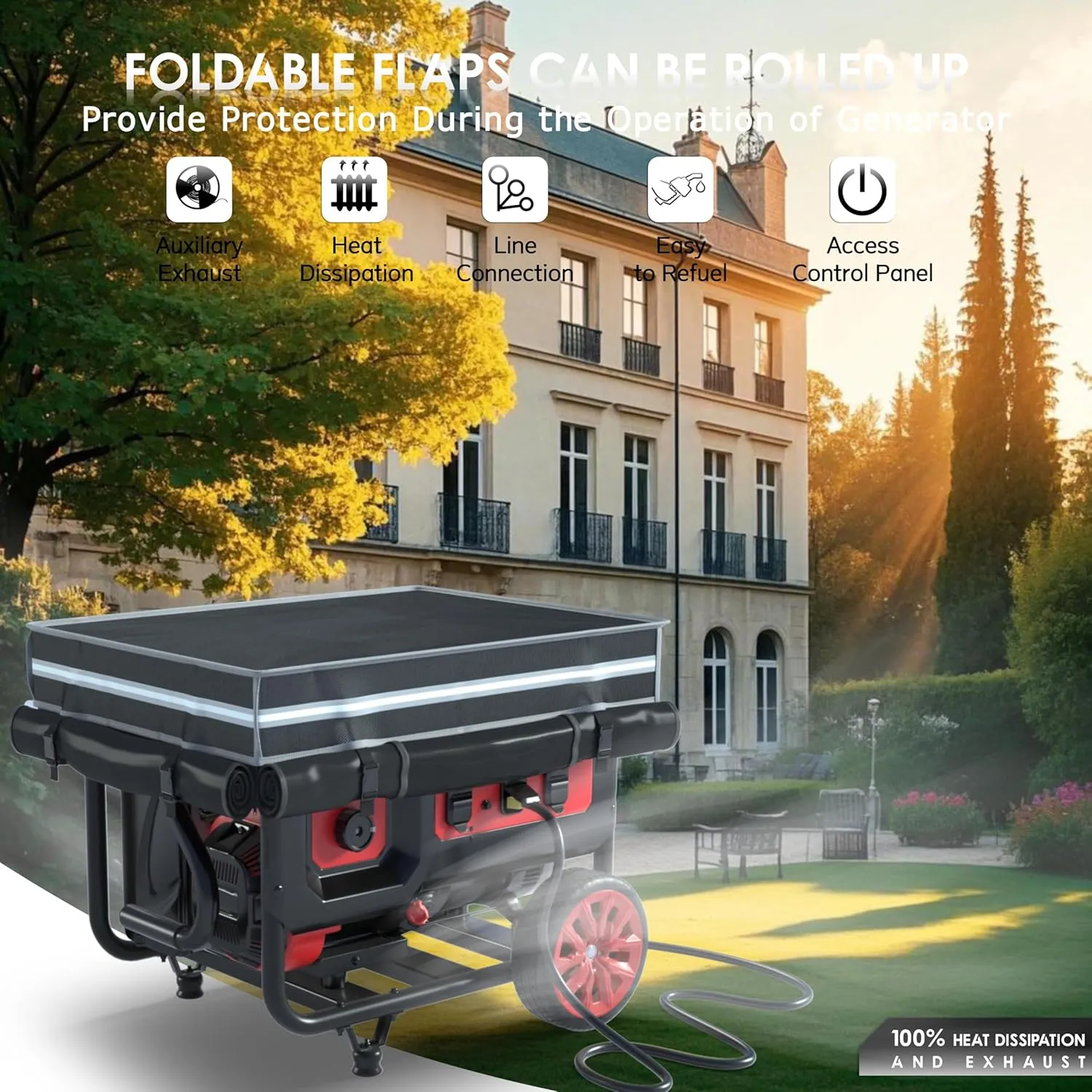 Generator Covers, Generator Covers While Running, 32X24X24 inches, Top Can be Opened, With Tool Bag and Visual Operation Window, Suitable for 3000W-12000W Frame Generator, Black.