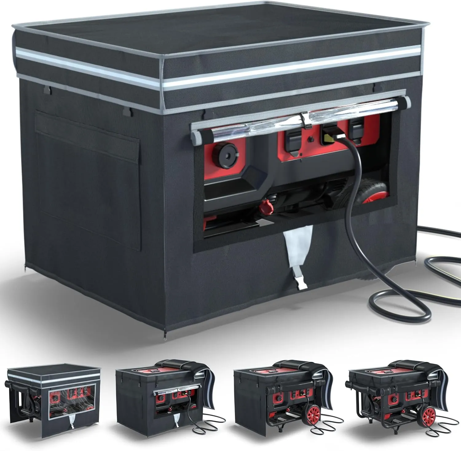 Generator Covers, Generator Covers While Running, 32X24X24 inches, Top Can be Opened, With Tool Bag and Visual Operation Window, Suitable for 3000W-12000W Frame Generator, Black.