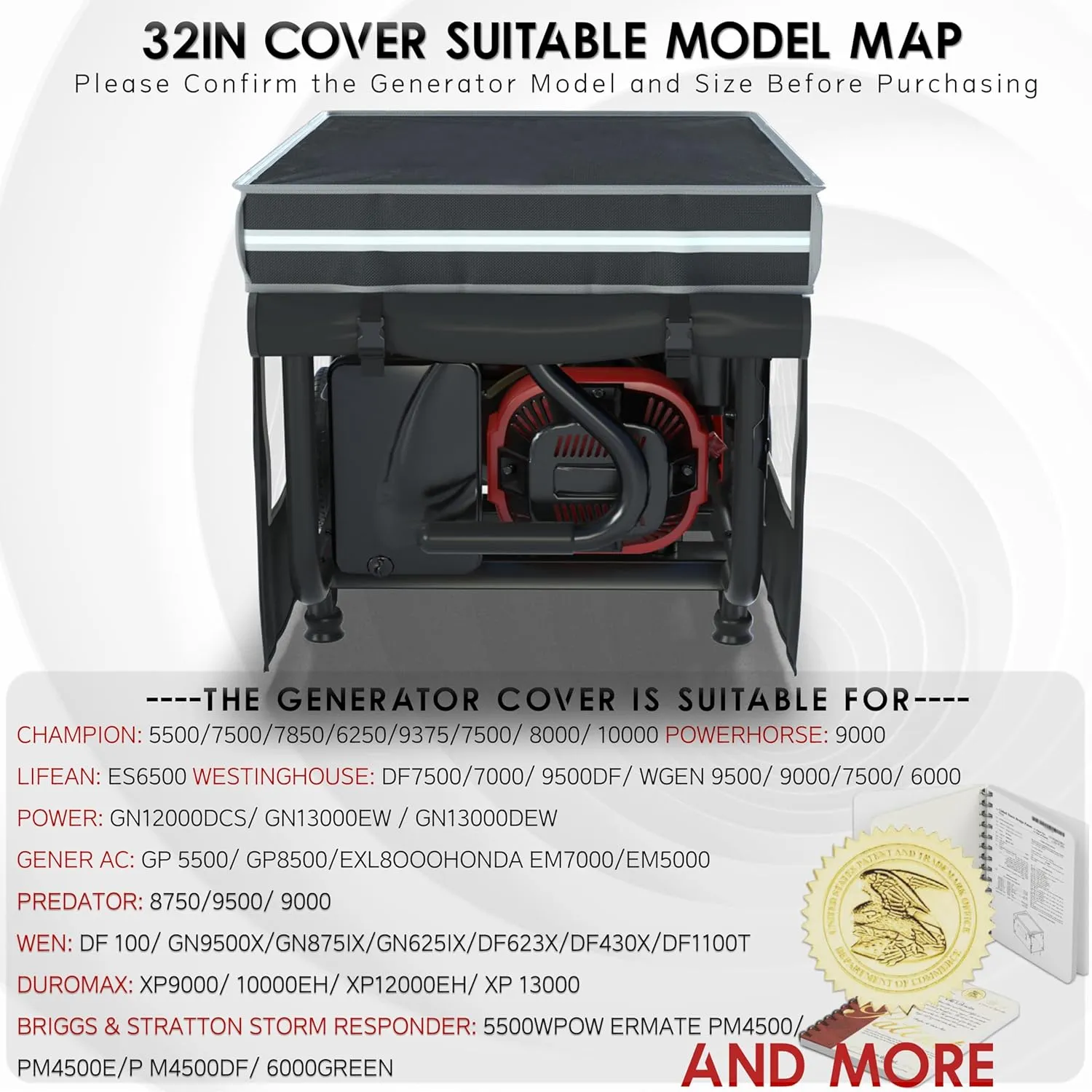 Generator Covers, Generator Covers While Running, 32X24X24 inches, Top Can be Opened, With Tool Bag and Visual Operation Window, Suitable for 3000W-12000W Frame Generator, Black.