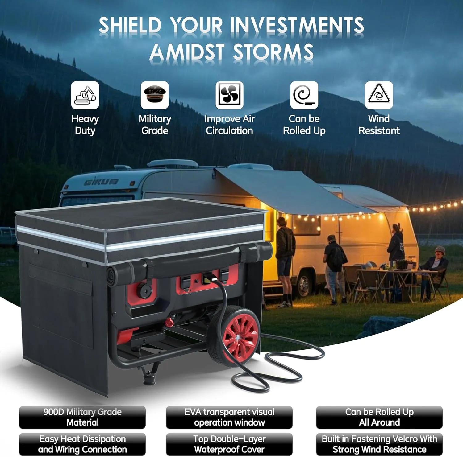 Generator Covers, Generator Covers While Running, 32X24X24 inches, Top Can be Opened, With Tool Bag and Visual Operation Window, Suitable for 3000W-12000W Frame Generator, Black.