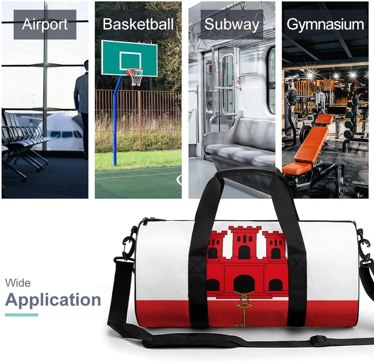 Gibraltar Flag Waterproof Sports Duffel Bag Dry Wet Separation for Gym Beach Travel