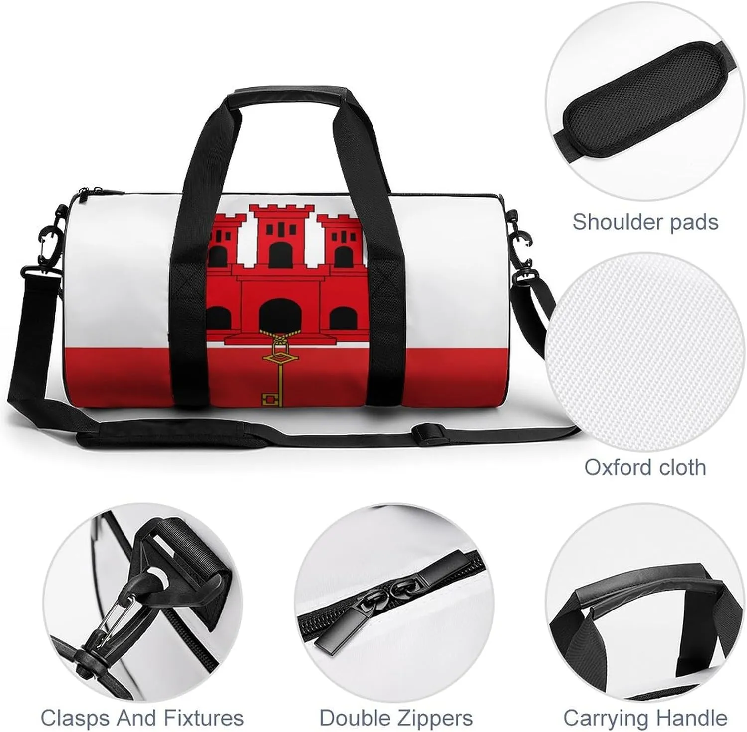 Gibraltar Flag Waterproof Sports Duffel Bag Dry Wet Separation for Gym Beach Travel