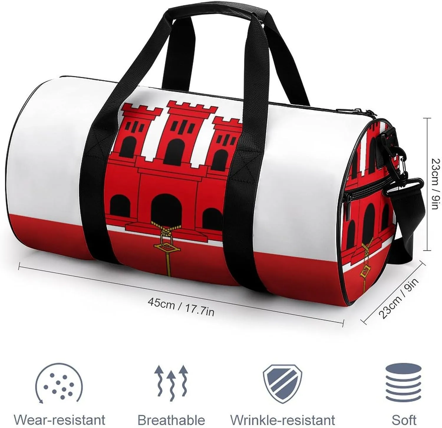 Gibraltar Flag Waterproof Sports Duffel Bag Dry Wet Separation for Gym Beach Travel