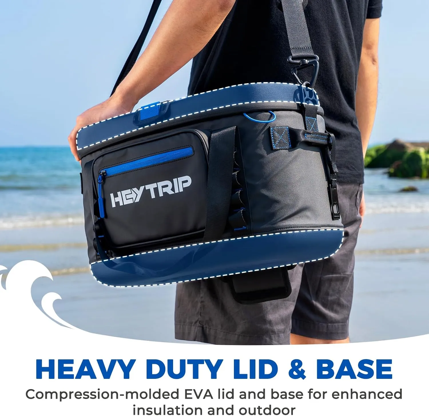 HEYTRIP Large Soft Cooler Bag, Soft Sided Insulated Cooler Hard Lid & Base Portable Beach Ice Chest with Shoulder Strap Leakproof Camping Cooler