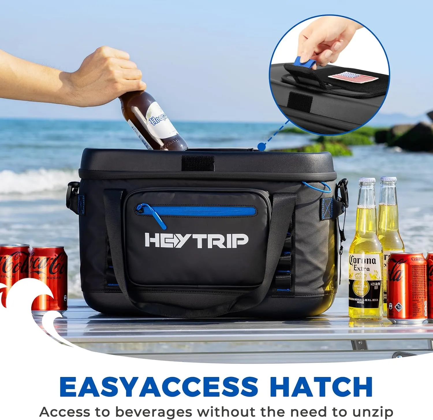 HEYTRIP Large Soft Cooler Bag, Soft Sided Insulated Cooler Hard Lid & Base Portable Beach Ice Chest with Shoulder Strap Leakproof Camping Cooler