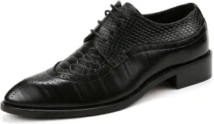 HOOENG Dress Oxford Shoes for Men Lace Up Brogue Embossed Crocodile Embossed Leather Low Top Slip Resistant Rubber Sole Wedding (Color : Black, Size : 8.5)