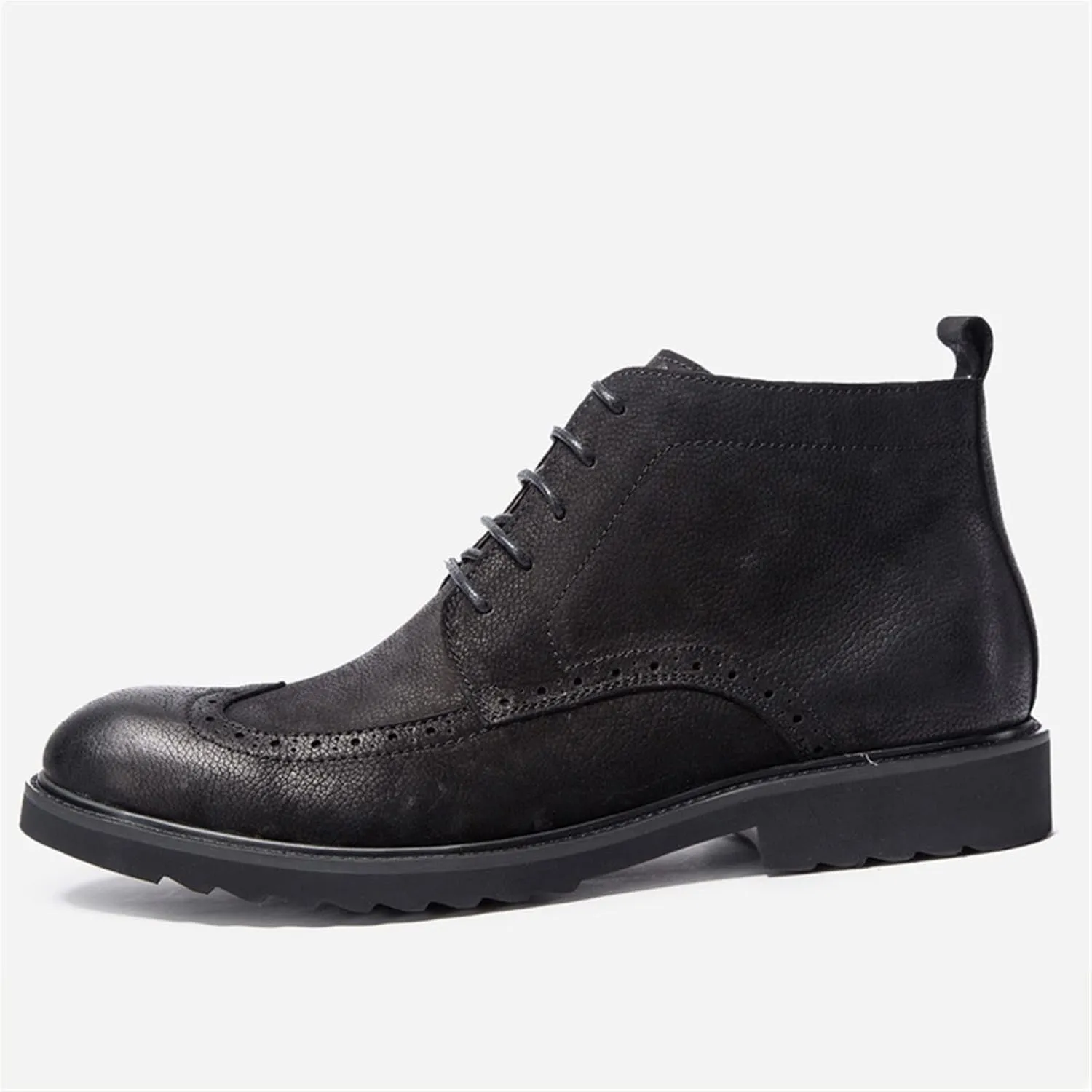 HOOENG Lace Up Boots for Men Derby Carved Brogue Win Tip with Zipper Cowhide Leather Wearable Slip Resistant Casual Stylish Classic