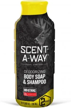 Hunters Specialties Scent-A-Way Bio-Strike Odorless Body Wash Soap & Shampoo - Hunting Scent Elimination Formula, 24 Oz (709 ml)