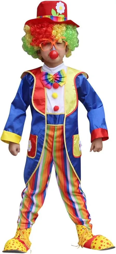 IWEMEK Girls Boys Clown Costume for Kids Funny Circus Costume Joker Cosplay Dress up Clown Hat Polka Dots Halloween Outfits