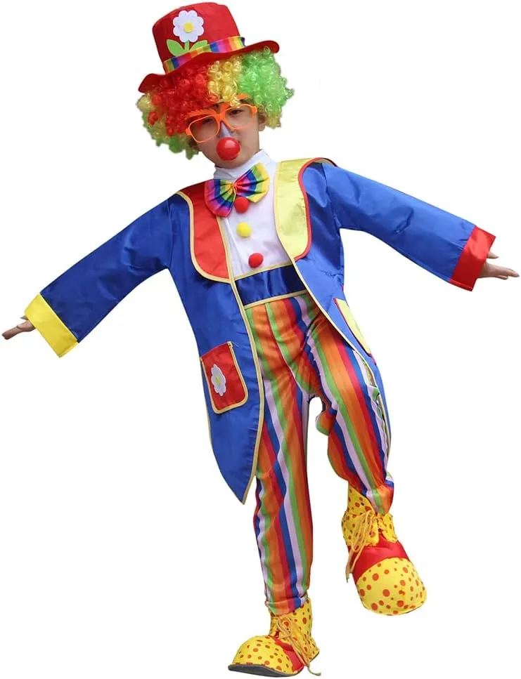 IWEMEK Girls Boys Clown Costume for Kids Funny Circus Costume Joker Cosplay Dress up Clown Hat Polka Dots Halloween Outfits