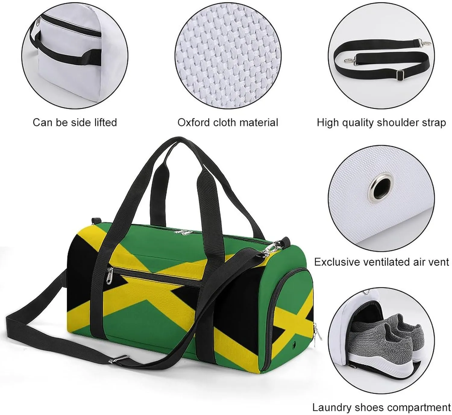 Jamaican Flag Duffel Bag for Boys Girls with Wet Pocket Shoe Compartment