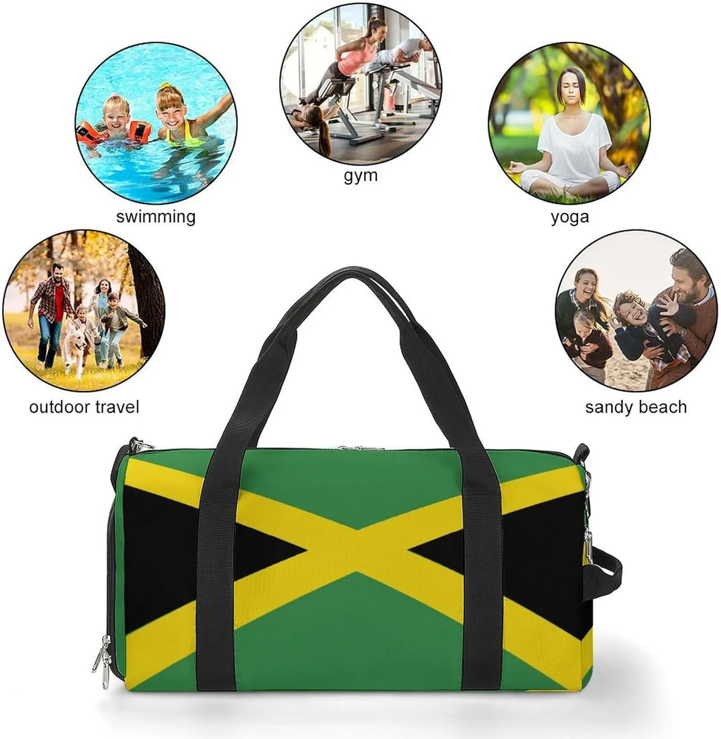 Jamaican Flag Duffel Bag for Boys Girls with Wet Pocket Shoe Compartment