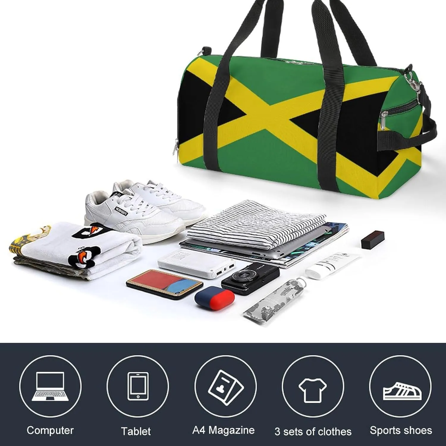 Jamaican Flag Duffel Bag for Boys Girls with Wet Pocket Shoe Compartment