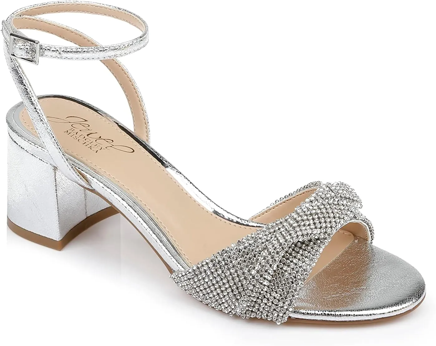 Jewel Badgley Mischka Ansley Metallic Mesh Block Heel