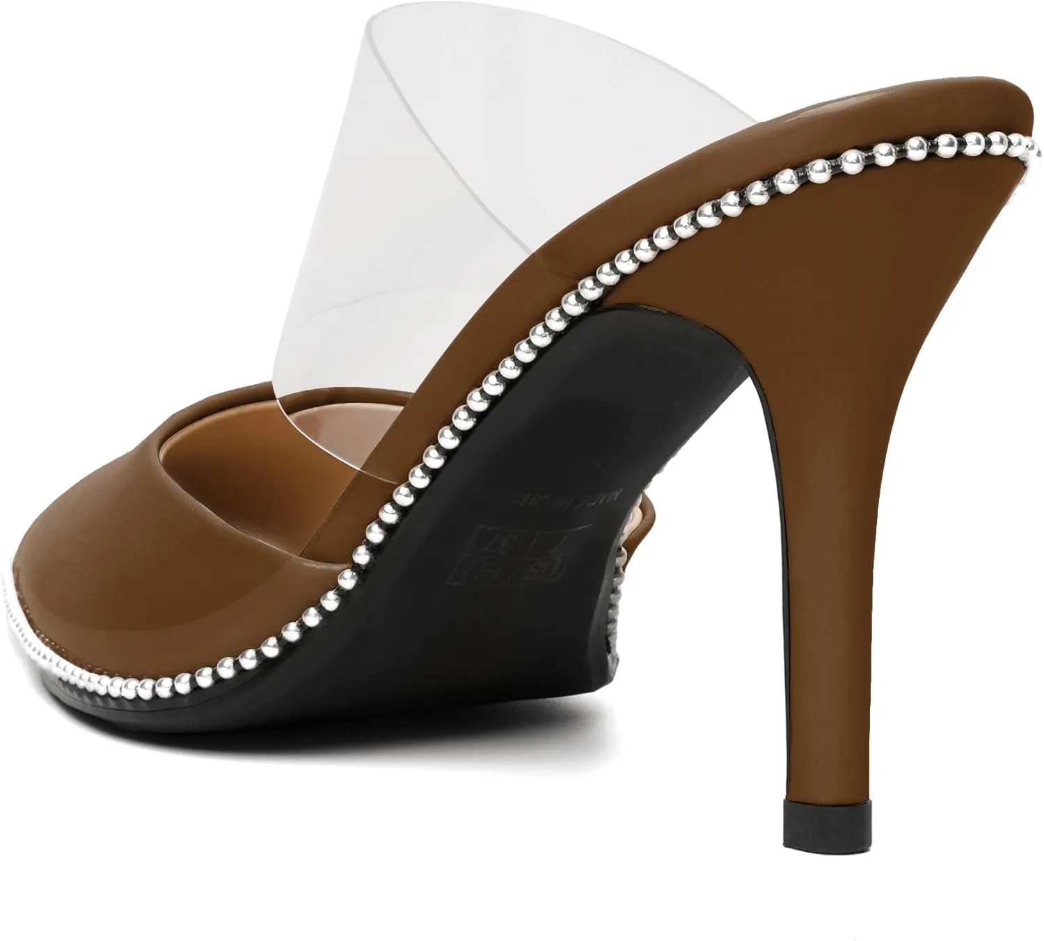 Joseywade Women's Heeled Mules Beaded Sandals Stilettos Heels Pointed Closed Toe Clear PVC Ankle Strap Patent Fashion Dress Shoes