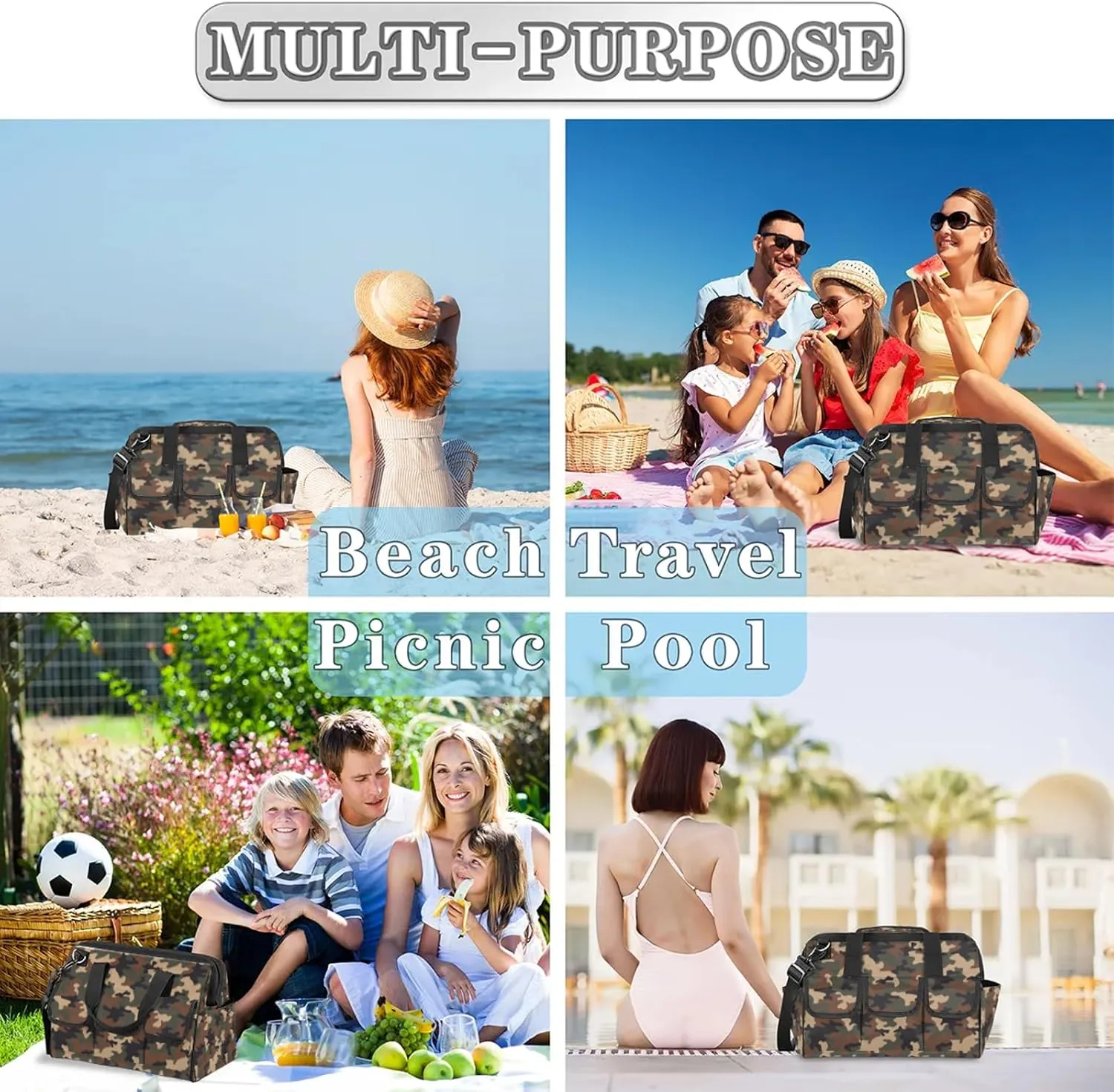 Jungle Camo Tool Bags for Men and Women 14.8 Inch, Heavy Duty Waterproof Tool Box Organizer Bag, Wide Mouth Tool Tote Storage Bag with Adjustable Shoulder Strap